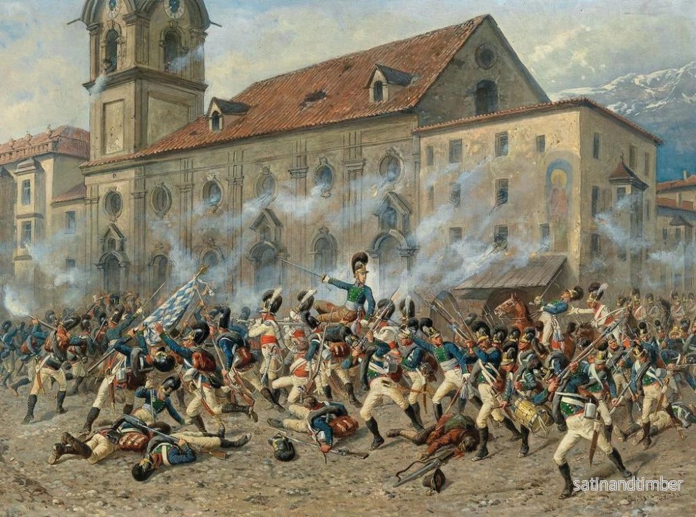Reproduktion av målningen Karl Freiherr von Ditfurth som kämpar mot tyrolierna framför kyrkan vid sjukhuset i Innsbruck - Louis Braun - Bild 2