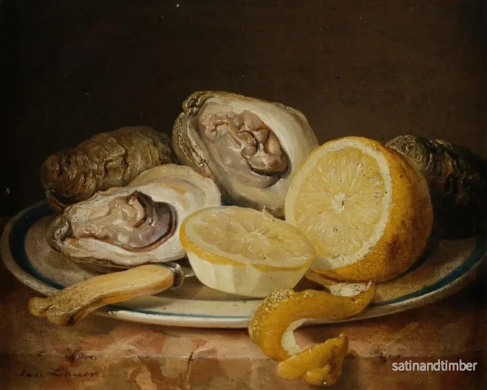 Reproduktion av målningen av naturtavla med ostron och en citron - Josef Lauer - Bild 2