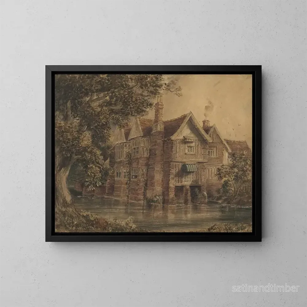 Reproduktion av målningen av den gamla Farnham Hall, Suffolk - Frederick George Reynolds