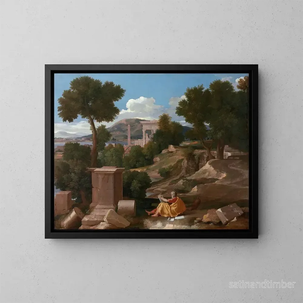 Reproduktion av målningen Landskapsmålning med helgon Johannes på ön Patmos – Nicolas Poussin