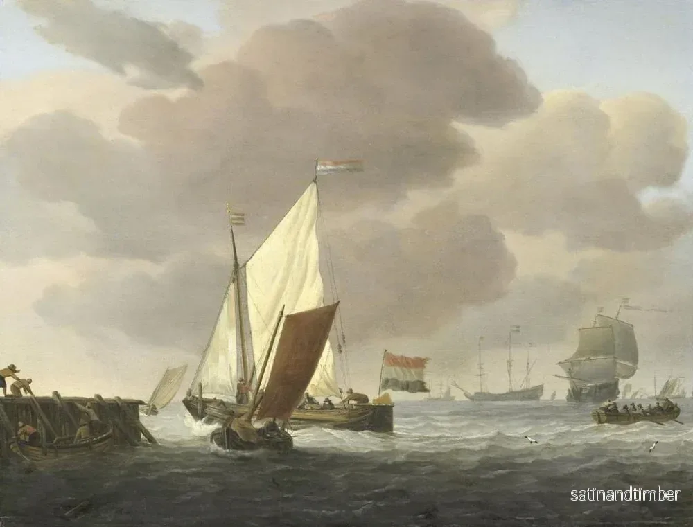 Reproduktion av målningen Båtar nära kusten vid blåsigt väder - Willem van de Velde den yngre - Bild 2
