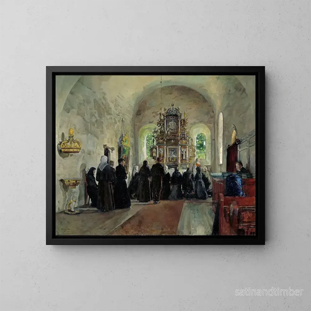 Reproduktion av målningen La Sainte Communion célébrée dans l'église de Stange - Harriet Backer