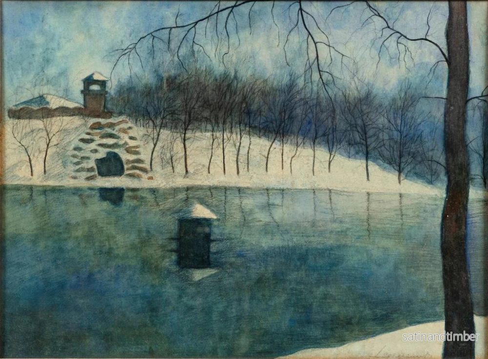 Reproduktion av målningen Le parc Léopold d'Ostende avec l'étang et le Trinkhall sous la neige - Léon Spilliaert - Bild 2