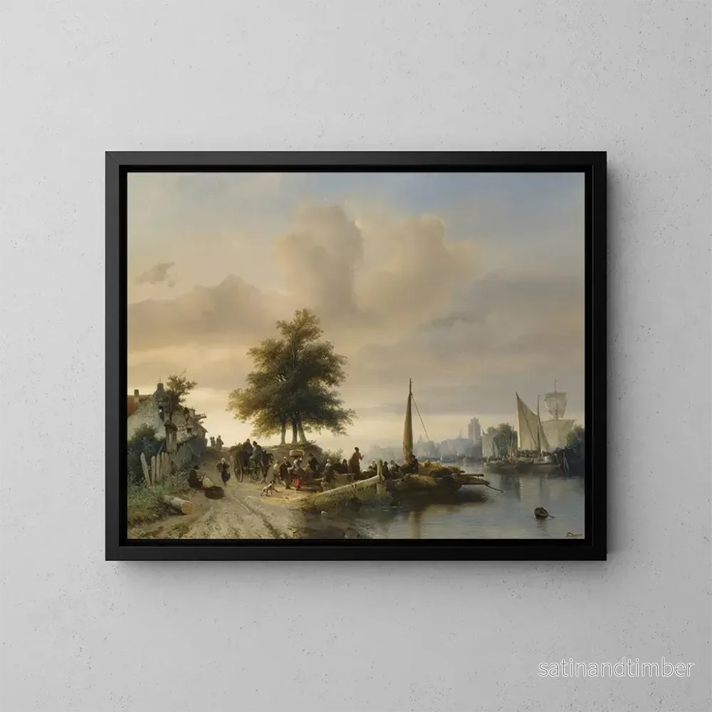 Reproduktion av målningen Le bac sur la Meuse près de Dordrecht - Salomon Leonardus Verveer