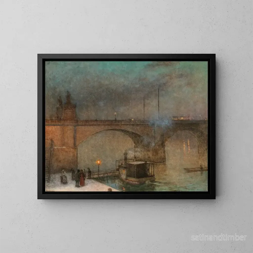 Reproduktion av målningen Prague, un bateau à vapeur sur la rivière Vltava devant le pont Palacky - Jakub Schikaneder