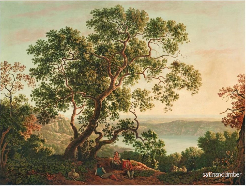 Reproduktion av målningen Le lac Nemi au crépuscule avec des figures et un troupeau de chèvres se reposant au premier plan - Carlo Labruzzi - Bild 2