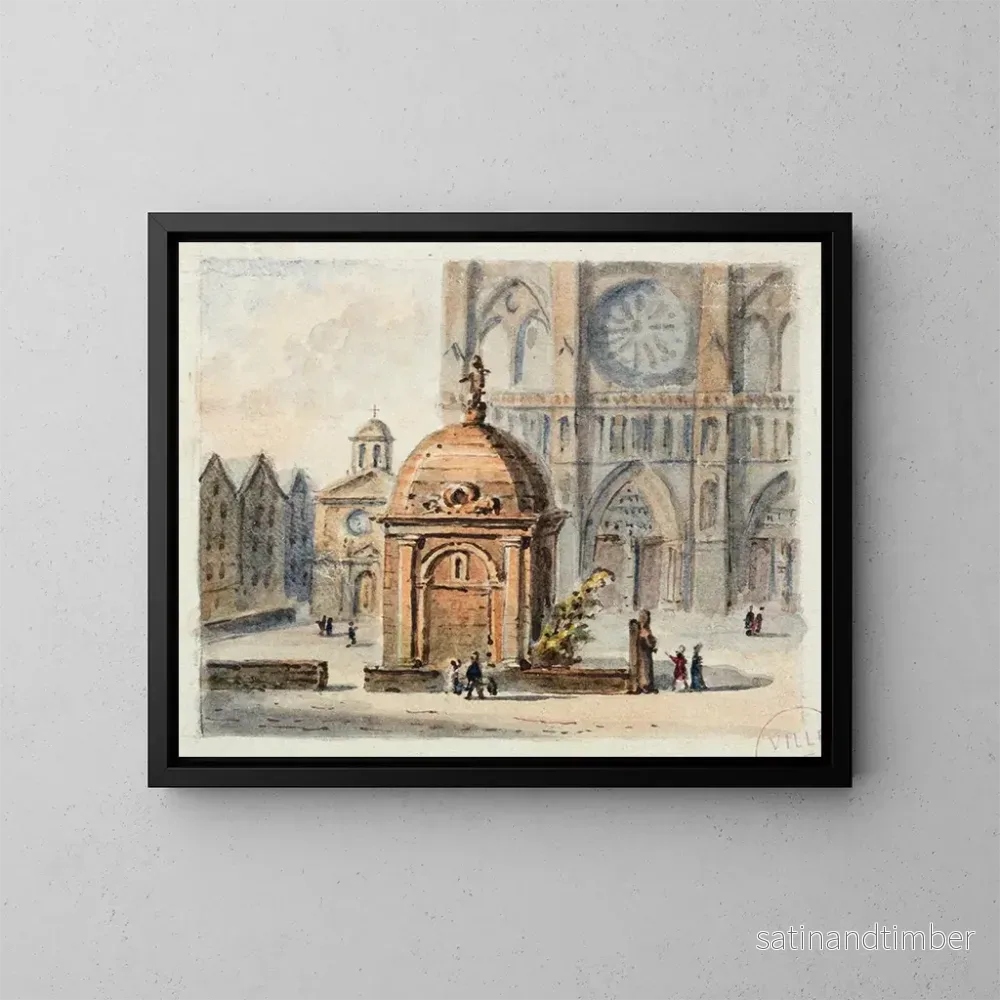 Reproduktion av målningen Förplatsen framför Notre-Dame i Paris - Auguste Sébastien Bénard