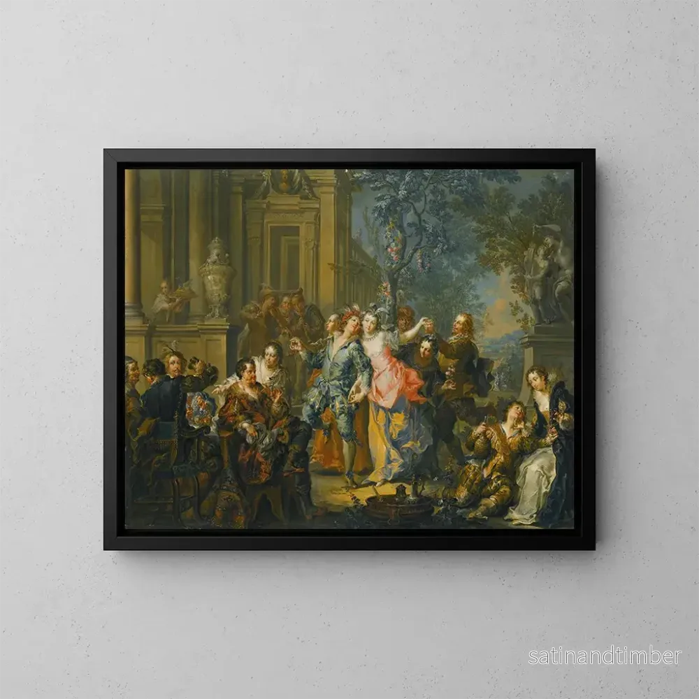 Reproduktion av målningen En elegant sällskap som har roligt framför ett palats - Johann Georg Platzer