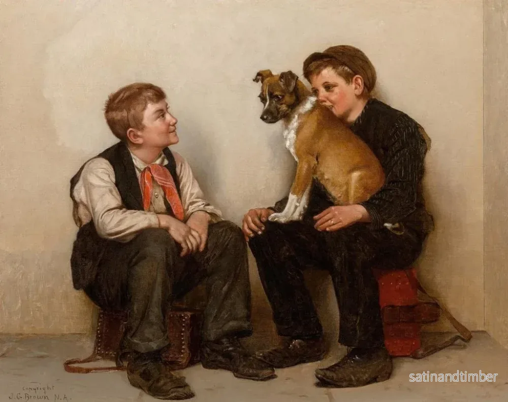 Reproduktion av målningen Två pojkar skurkar med en hund - John George Brown - Bild 2