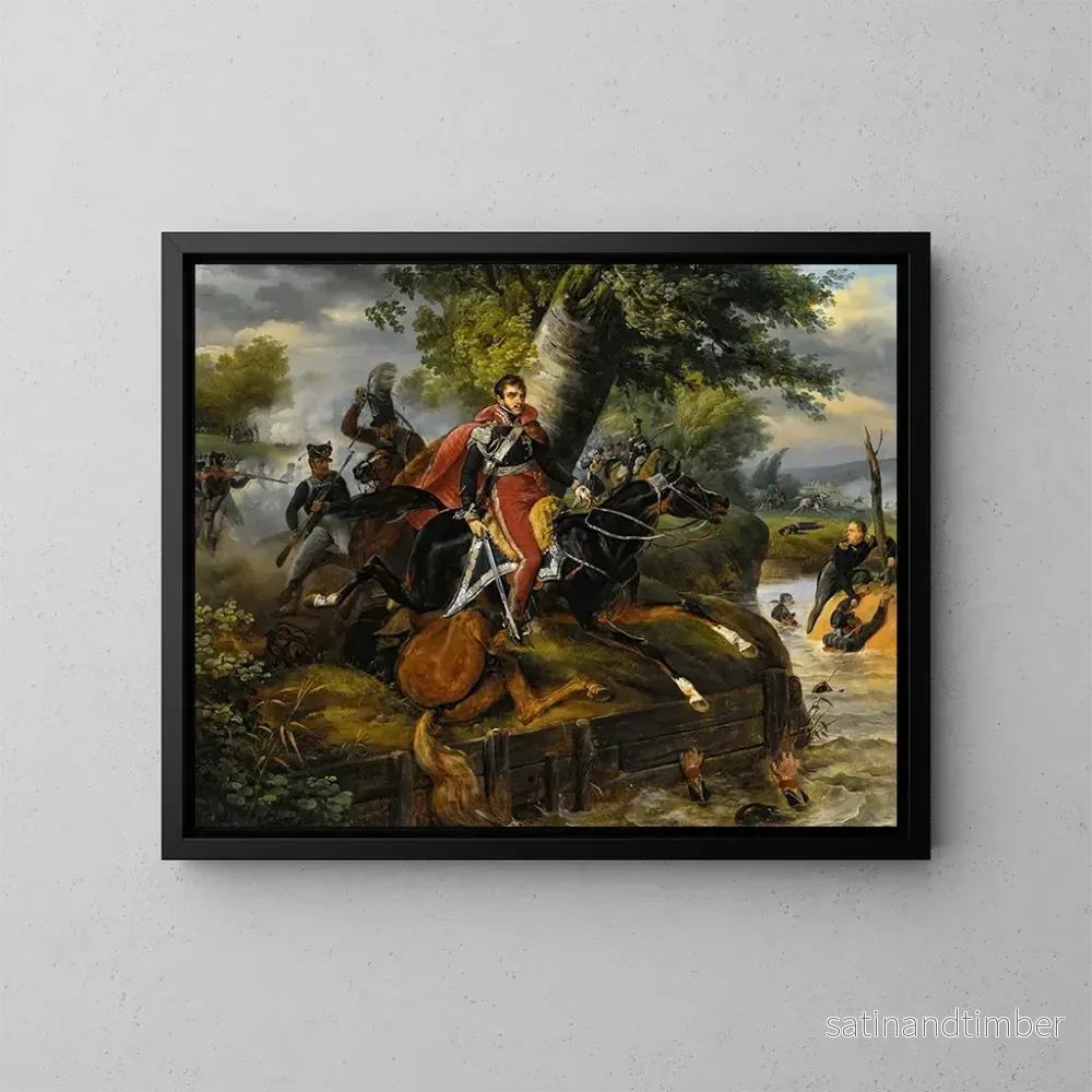Reproduktion av målningen av prins Poniatowskis död den 19 oktober 1813 - Horace Vernet