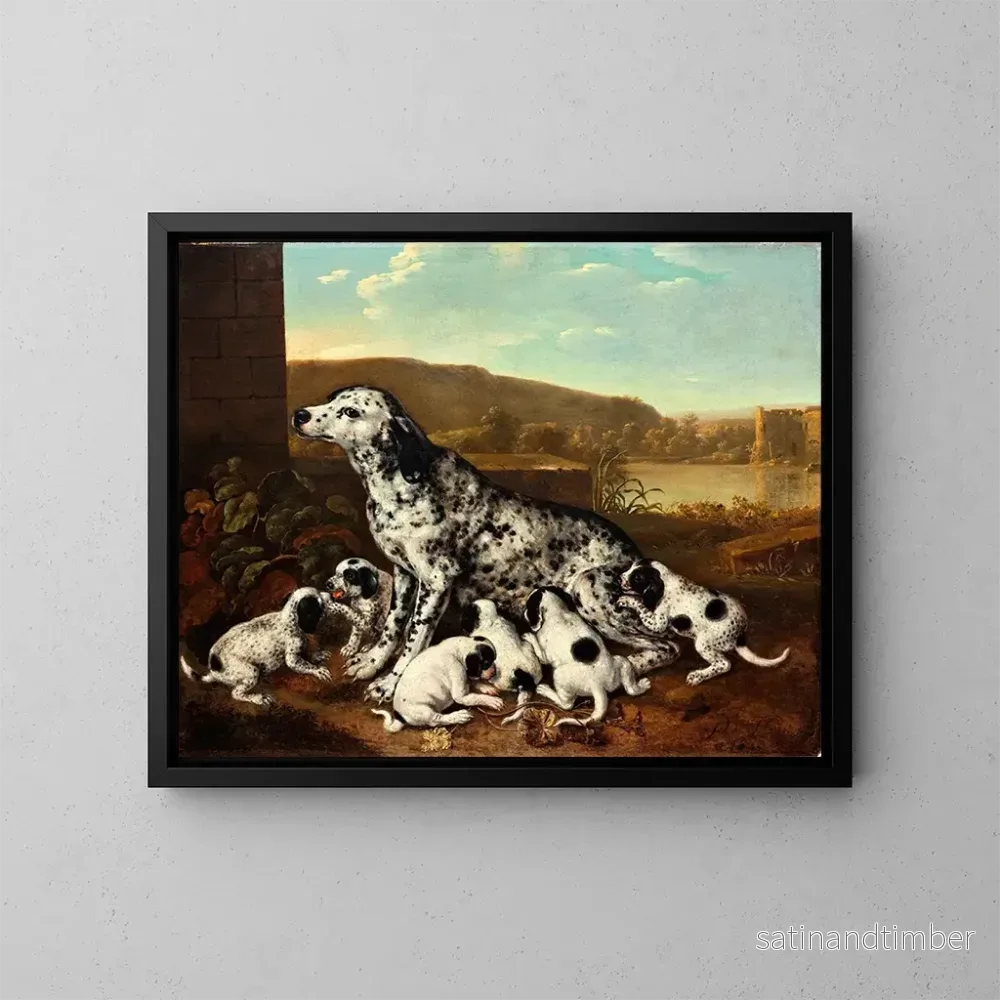Reproduktion av målningen av dalmatisk hund med valpar - Pieter van der Hulst