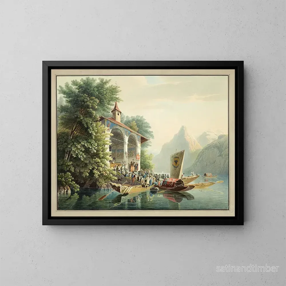 Reproduktion av målningen La chapelle de Guillaume Tell sur le lac des Quatre-Cantons - Gabriel Lory le Jeune