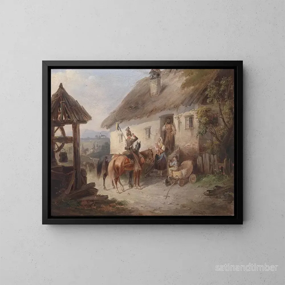 Reproduktion av målningen av Österrikiska Uhlans framför en gård - Carl Martin Ebersberg