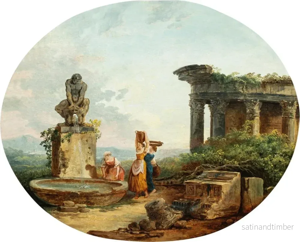 Reproduktion av målningen Landskap med tvättare vid en fontän - Hubert Robert - Bild 2