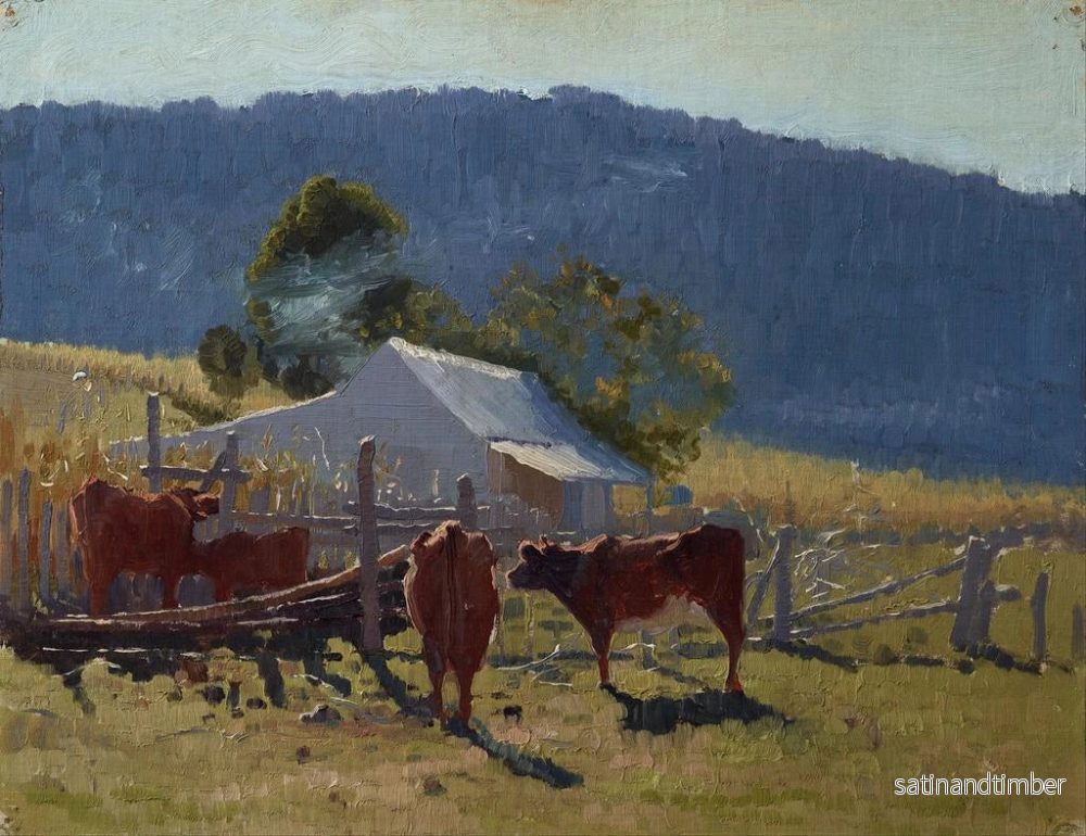 Reproduktion av målningen Längd: 60 cm x 90 cm, olja på duk, 1888. Konsttryck av L'heure de la traite dans la vallée d'Araluen - Elioth Gruner - Bild 2