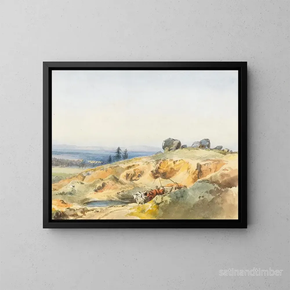 Reproduktion av målningen av ett landskap med en smal väg och en oxvagn - Edward Theodore Compton