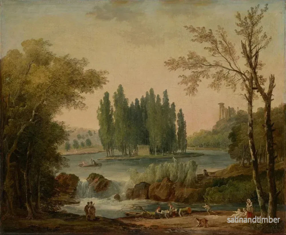 Reproduktion av målningen Vue du parc d'Ermenonville avec la tombe de Jean-Jacques Rousseau et le Temple de la Philosophie - Hubert Robert - Bild 2