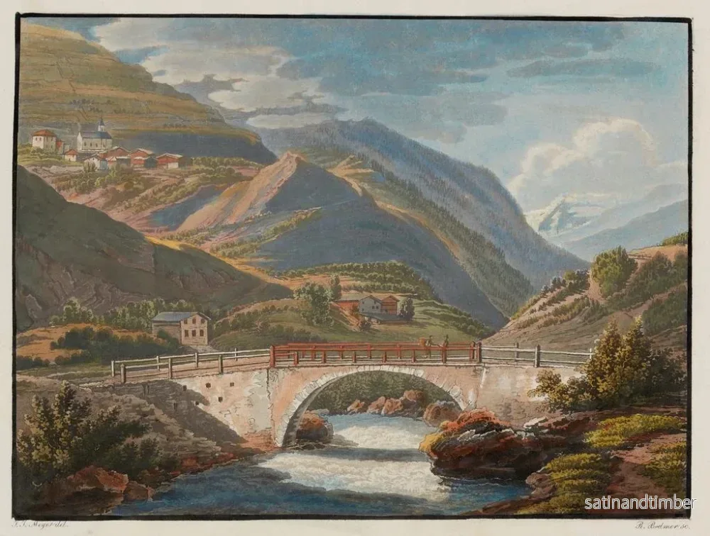 Reproduktion av målningen av Stilfs by och den första bron över Stilfs Stevio-passet på vägen i Tyrolen - Johann Jakob Meyer - Bild 2