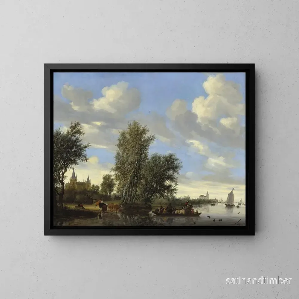 Reproduktion av målningen Landskapsflod med båtar - Jacob Salomonsz van Ruysdael