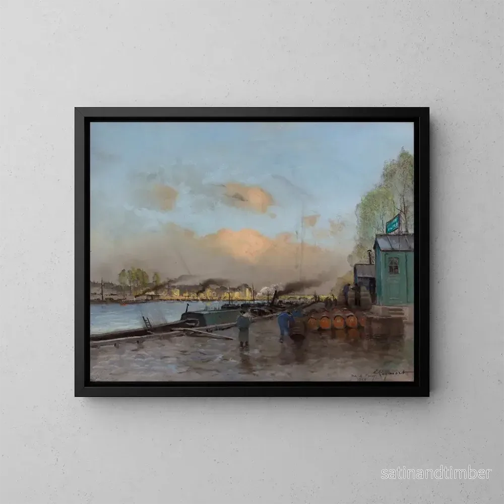 Reproduktion av målningen Le quai de Bercy (Konflikt de cas) - Émile Cagniart