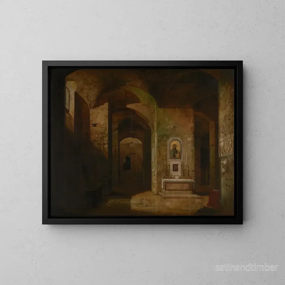 Reproduktion av målningen La crypte de la basilique San Martino ai Monti à Rome - Jodocus Sebastiaen van den Abeele