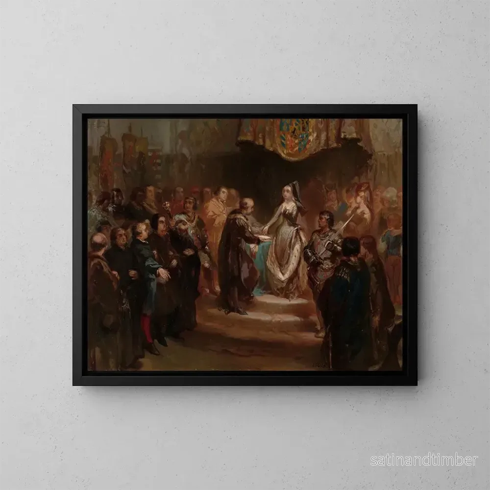 Reproduktion av målningen Marie de Bourgogne beviljar det stora privilegiet 1477 - Charles Rochussen