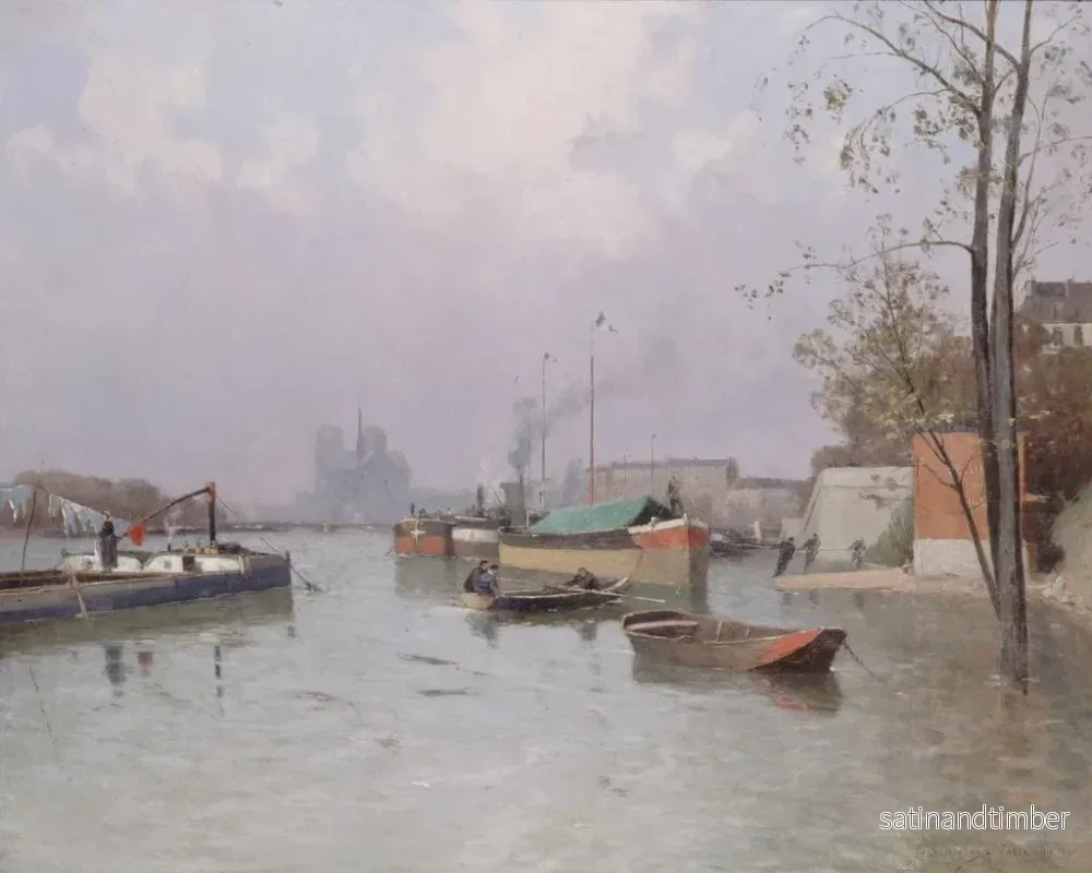 Reproduktion av målningen av flodvågen i Seine vid Saint-Martin-kanalens omgivningar i november 1896 - Gustave-Édouard Le Sénéchal de Kerdroret - Bild 2