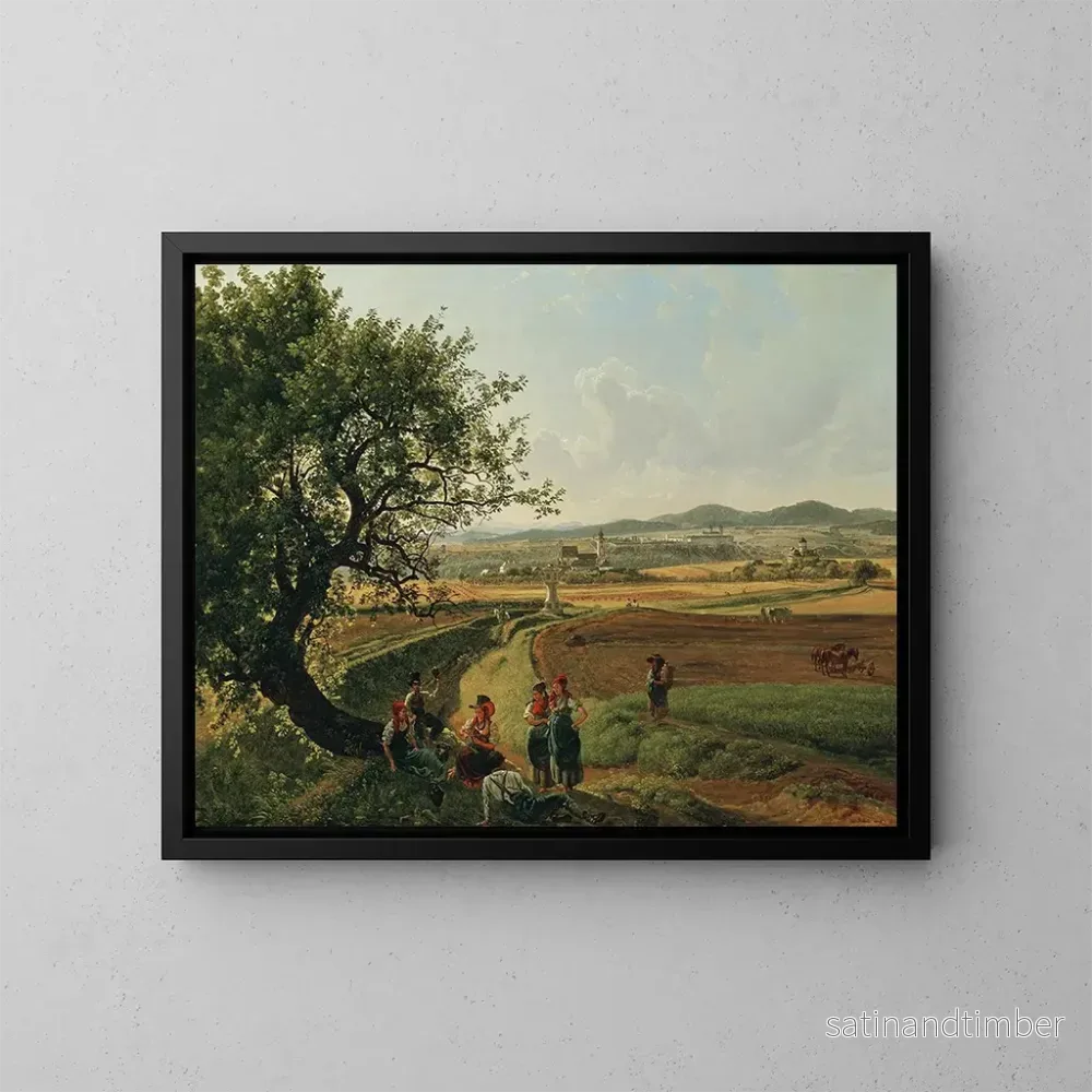 Reproduktion av målningen Vue över herrskapet vid Emmersdorf och Rothenhof slott med klostret i Melk i bakgrunden - Joseph Rebell