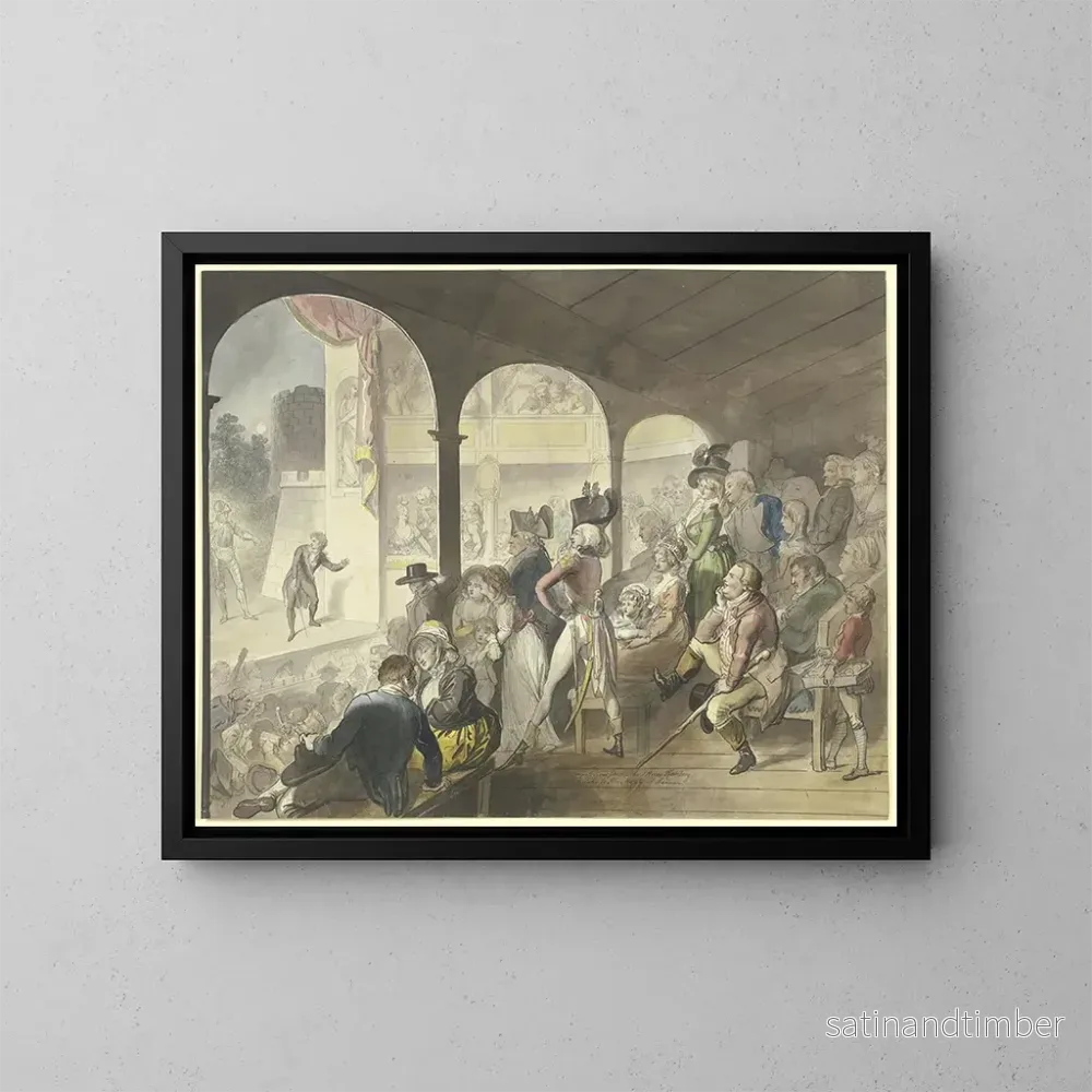 Reproduktion av målningen Public av teatern under en föreställning av Hamlet - Johann Heinrich Ramberg
