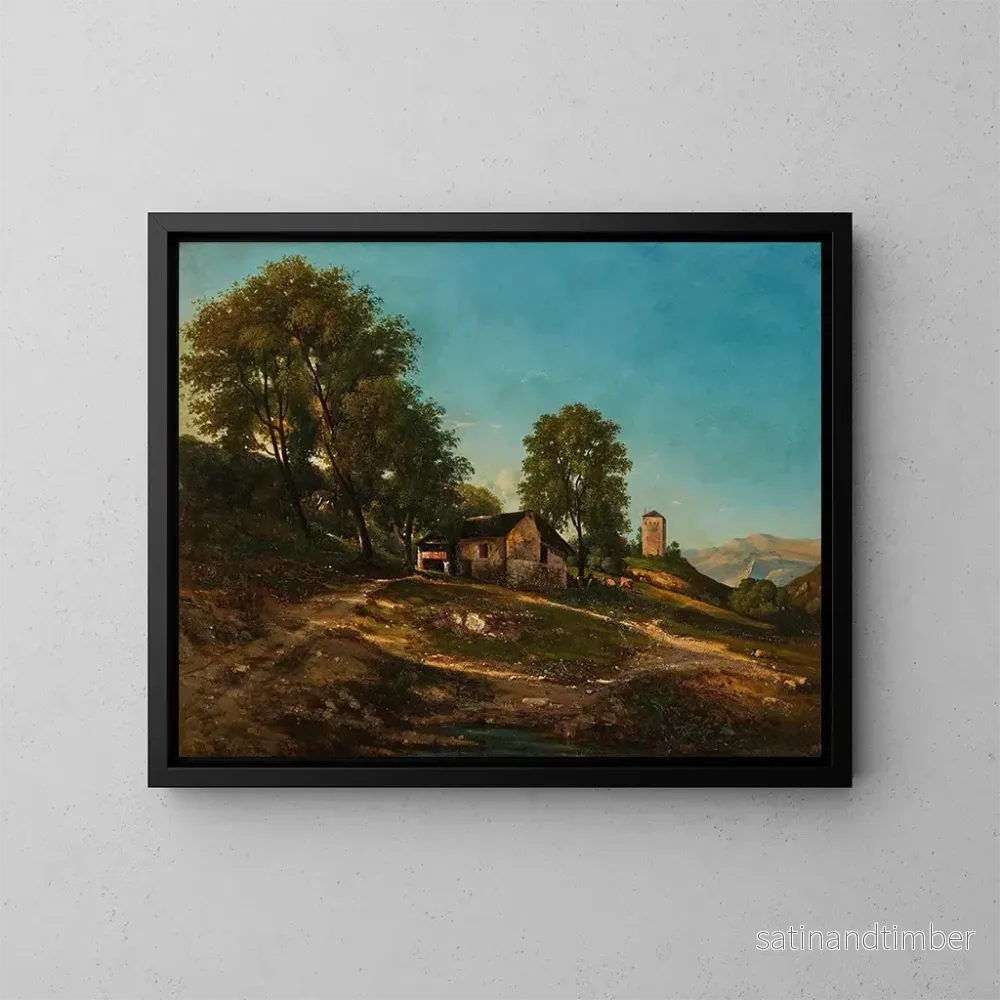 Reproduktion av målningen Landskapsmålning sommar med gård - Henri-Joseph Harpignies