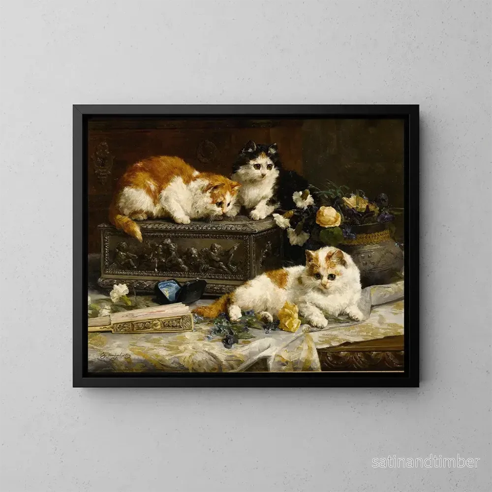 Reproduktion av målningen Tre vaksamma kattungar – Charles Van Den Eycken Reproduktion av målningen Tre vaksamma kattungar – Charles Van Den Eycken