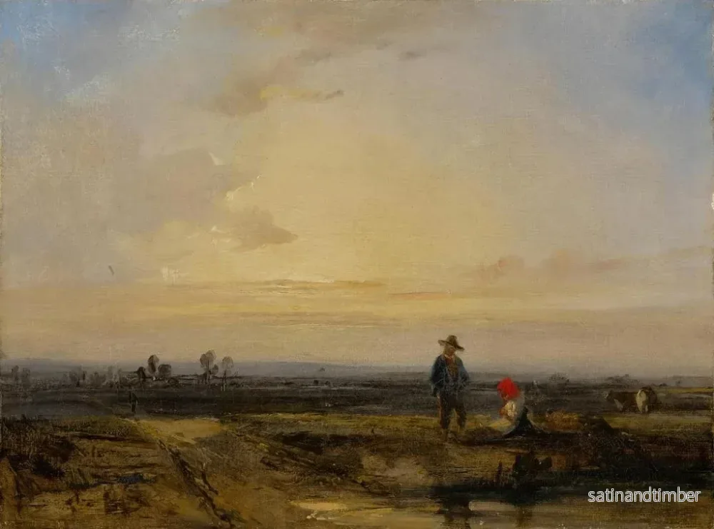 Reproduktion av målningen Landskap med solnedgång och figurer framför en damm - Richard Parkes Bonington - Bild 2