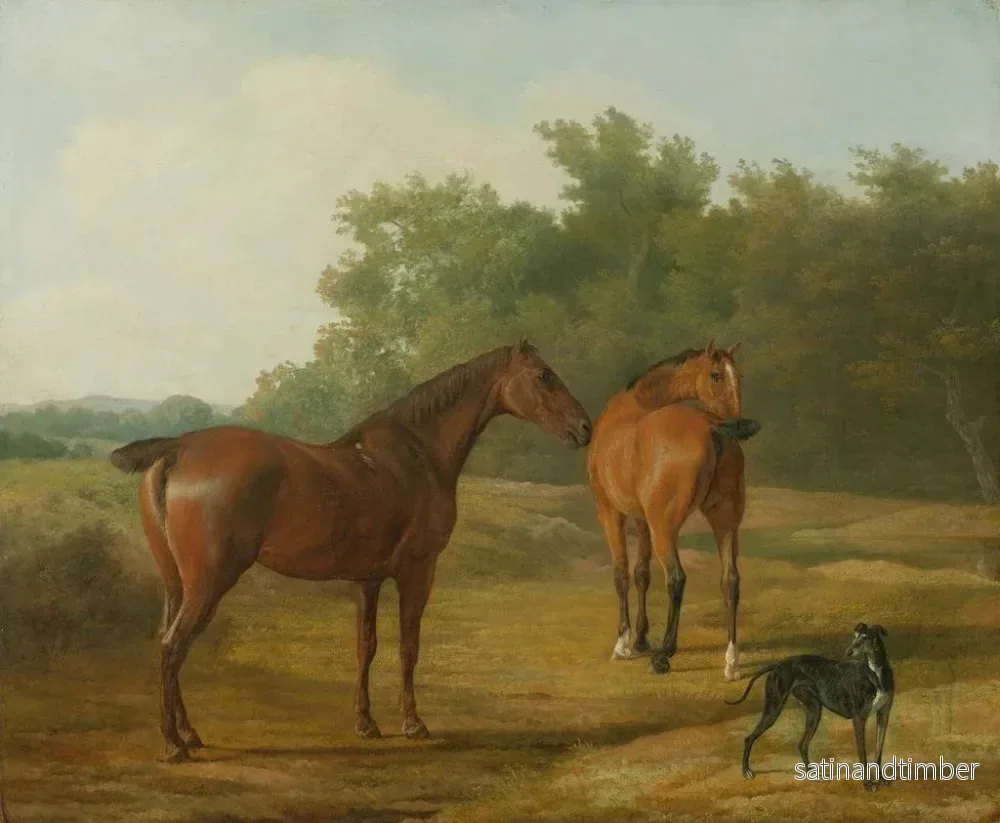 Reproduktion av målningen av två hästar och en greyhound i ett landskap - Jacques-Laurent Agasse - Bild 2