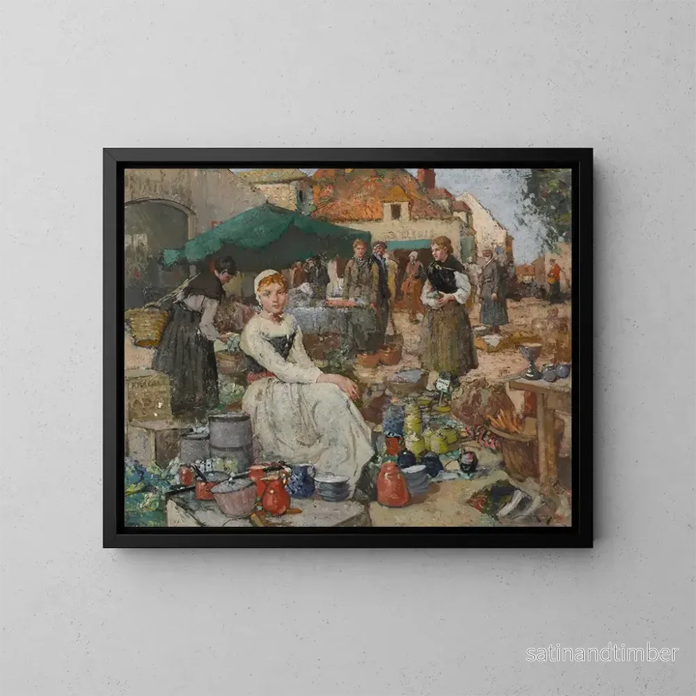 Reproduktion av målningen En marknadsgata i Picardie - William Lee-Hankey