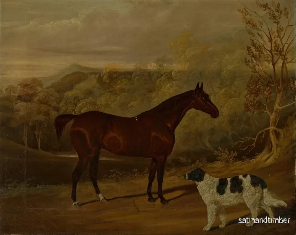 Reproduktion av målningen En svart häst och en cocker spaniel stående i Harewood-parken - David Dalby de York - Bild 2