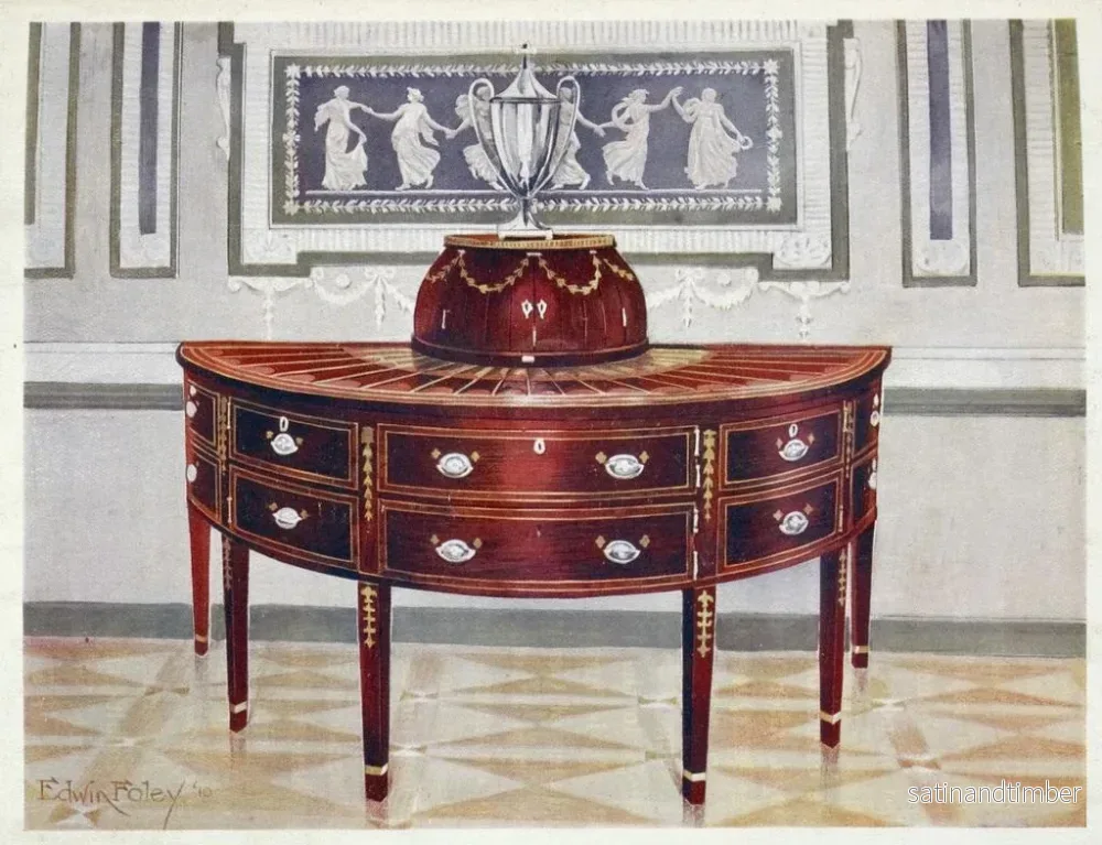 Reproduktion av målningen Buffé semi-cirkulär i mahogny och knivlåda marquetry och fanér av satinsläpp, mahogny och ebenholts - Edwin Foley - Bild 2