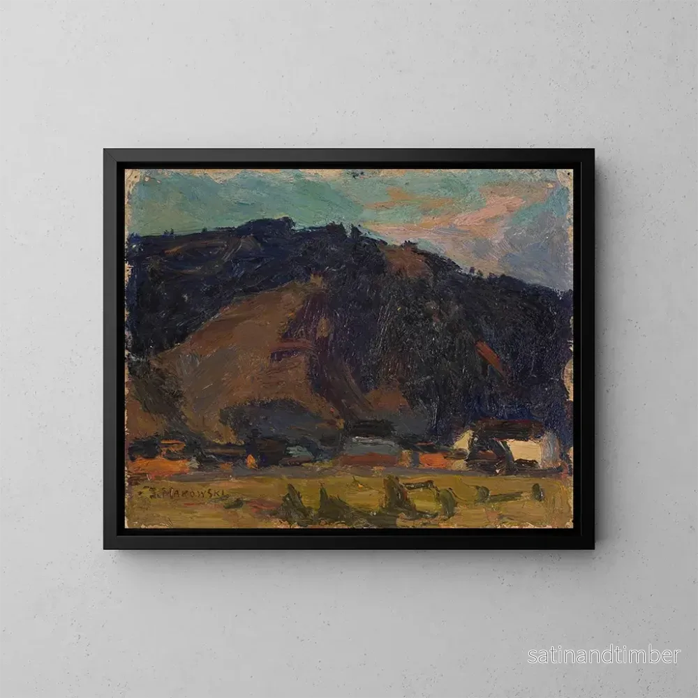 Reproduktion av målningen Vy av en by med berg i bakgrunden - Tadeusz Makowski