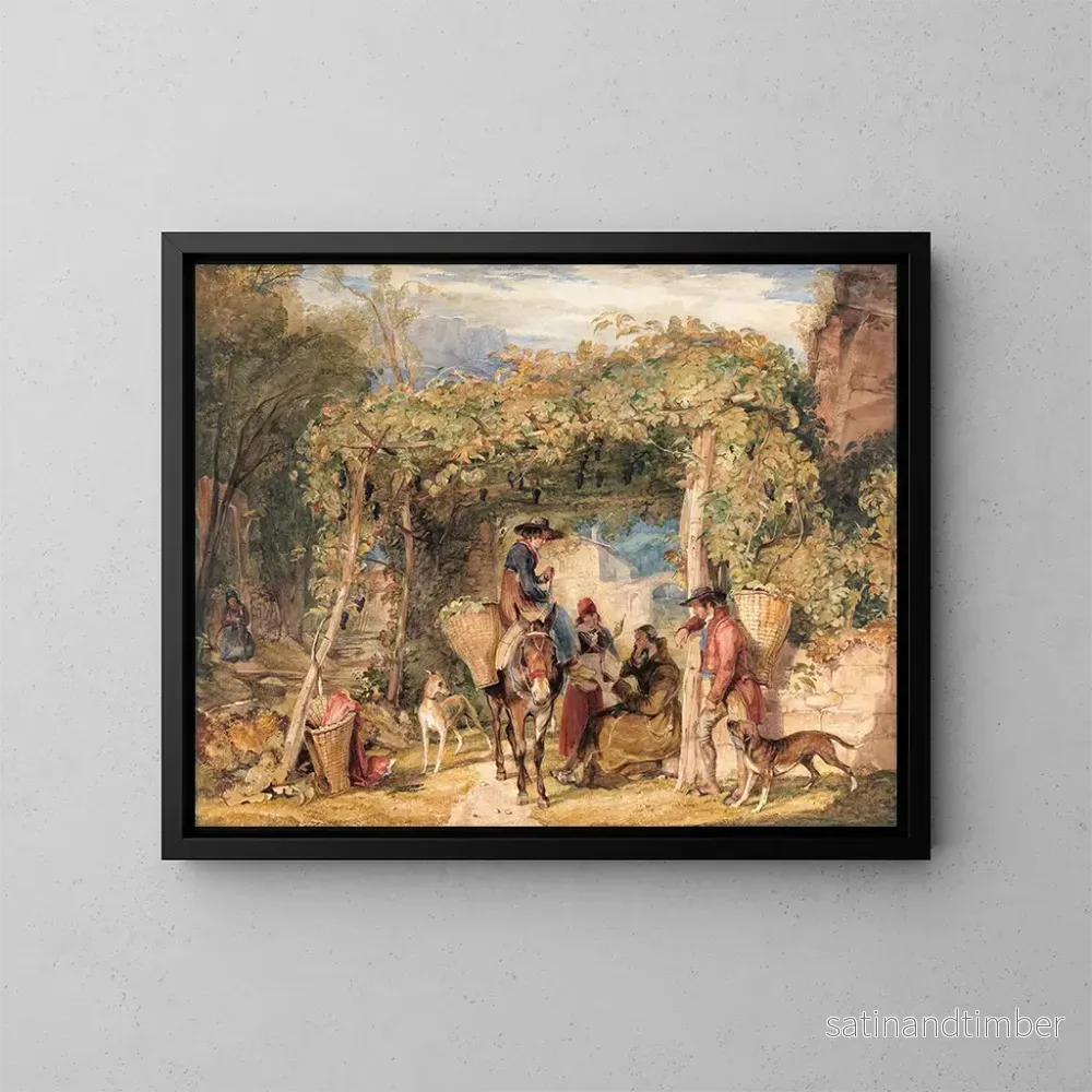 Reproduktion av målningen av figurer och djur i en vinranka - John Frederick Lewis
