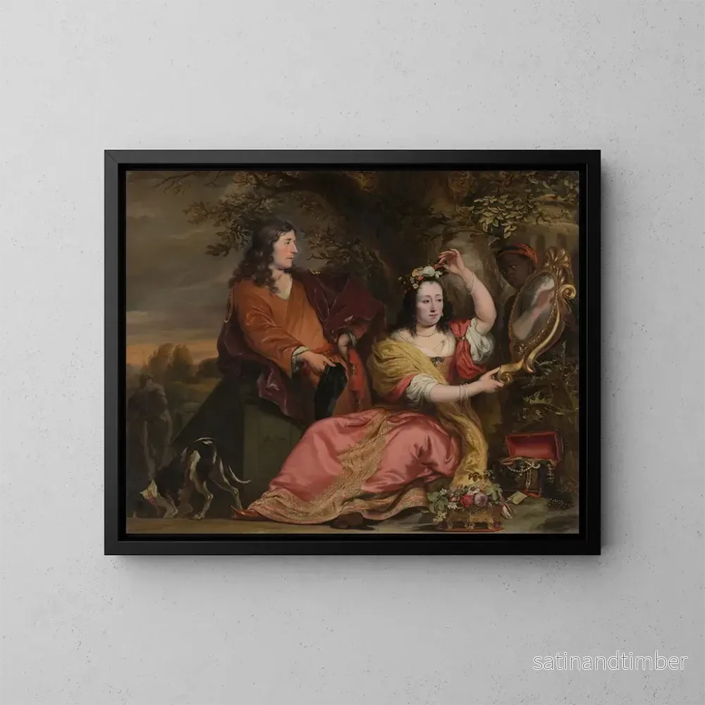Reproduktion av målningen Jan van der Voort och hans syster Catharina med en tjänare – Ferdinand Bol Reproduktion av målningen Jan van der Voort och hans syster Catharina med en tjänare – Ferdinand Bol