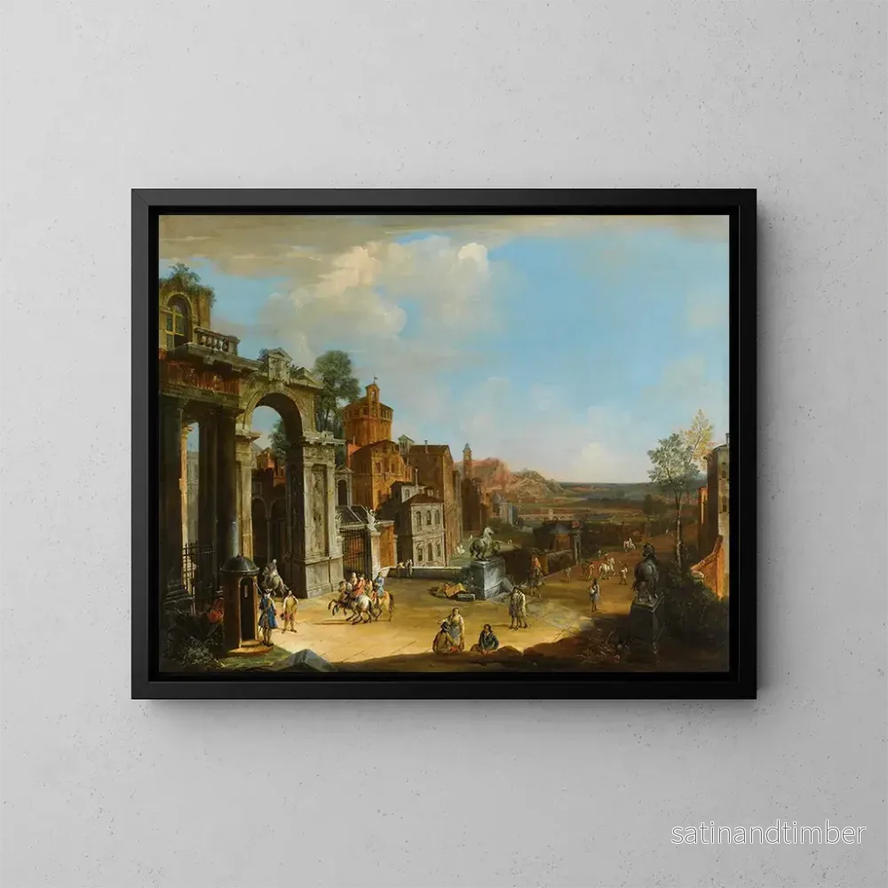 Reproduktion av målningen Caprice architectural avec ville de fantaisie – Francesco Battaglioli
