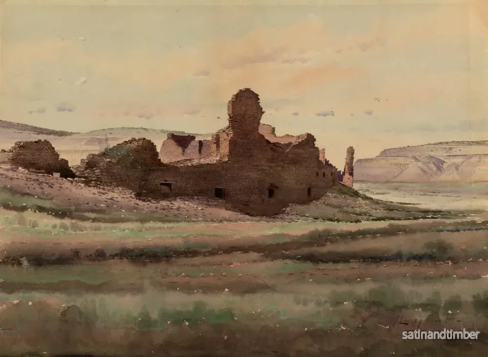 Reproduktion av målningen Ruiner av Pueblo Bonito, Canyon de Chaco, New Mexico - De Lancey Gill - Bild 2