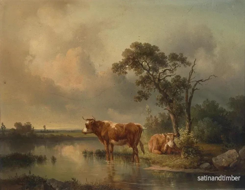 Reproduktion av målningen Rastende Khe au Weiher 1854 - Edmund Mahlknecht - Bild 2