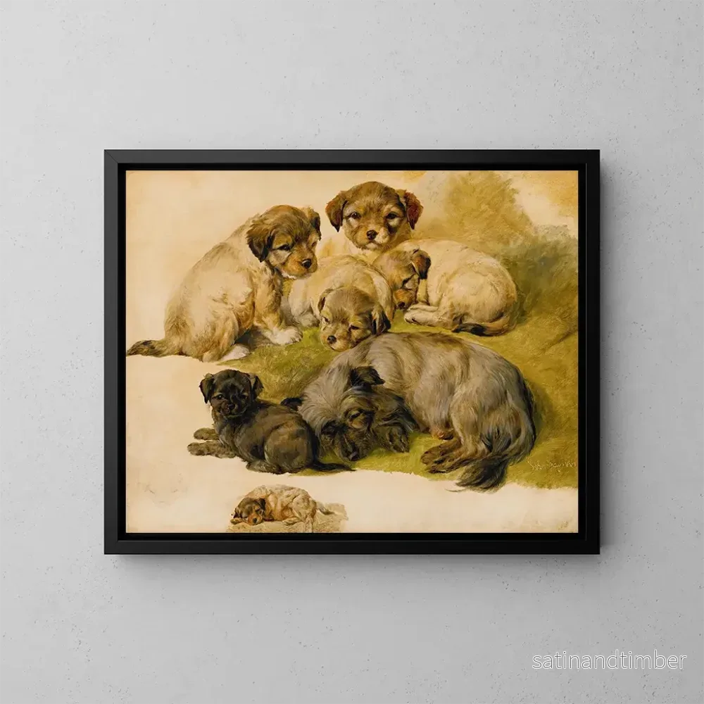 Reproduktion av målningen Studie av en grythund och valpar – Sir Edwin Henry Landseer Krets Reproduktion av målningen Studie av en grythund och valpar – Sir Edwin Henry Landseer Krets