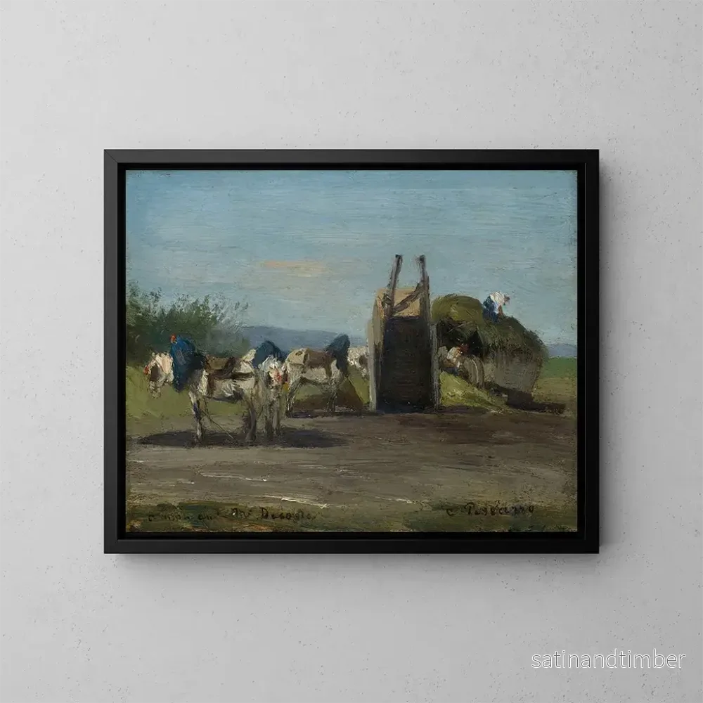 Reproduktion av målningen av vita hästar och vagnar – Camille Pissarro Reproduktion av målningen av vita hästar och vagnar – Camille Pissarro