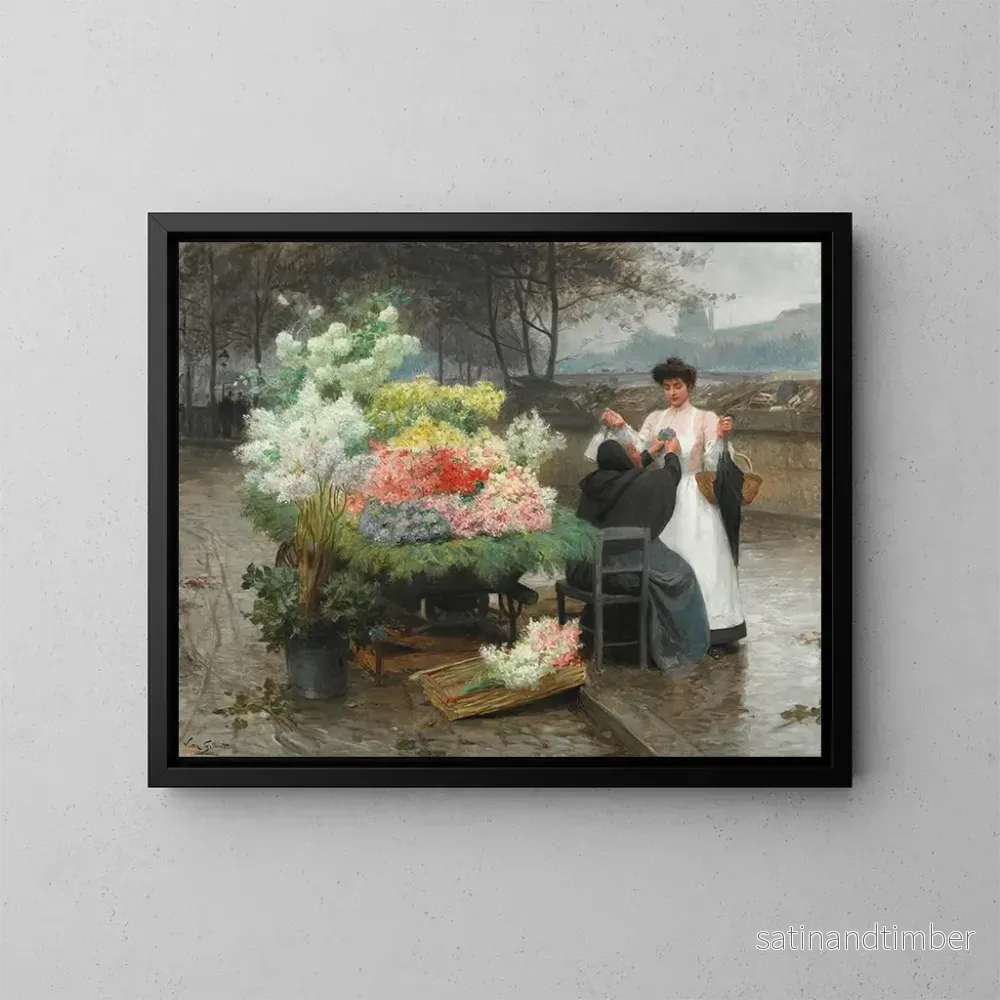 Reproduktion av målningen av målning La marchande de fleurs sur les quais de Paris vers 1890 - Victor Gabriel Gilbert