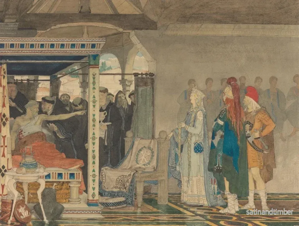 Reproduktion av målningen Frédégonde vid sängen hos Prétextat - Lawrence Alma-Tadema - Bild 2