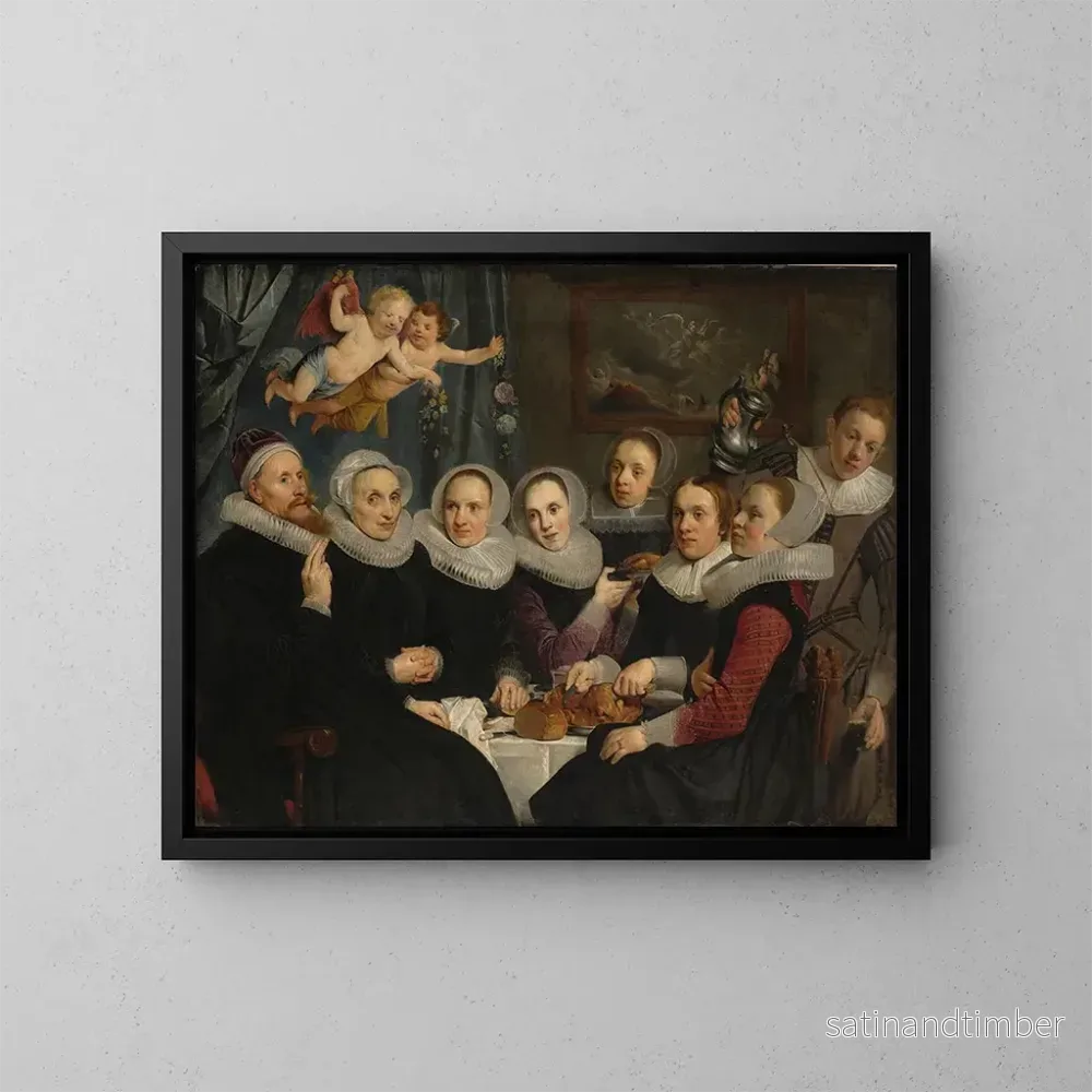 Reproduktion av målningen Théodore Schrevelius och hans familj vid bordet - Pieter Fransz de Grebber