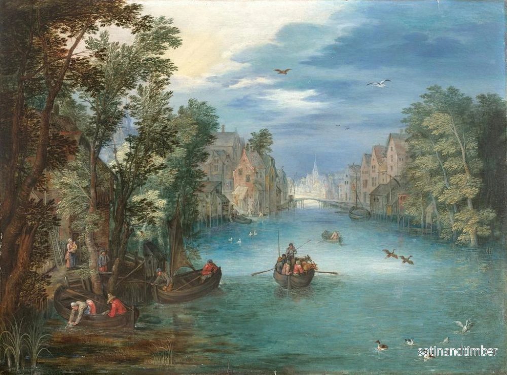 Reproduktion av målningen av ett flodlandskap med figurer - Jan Brueghel den yngre - Bild 2
