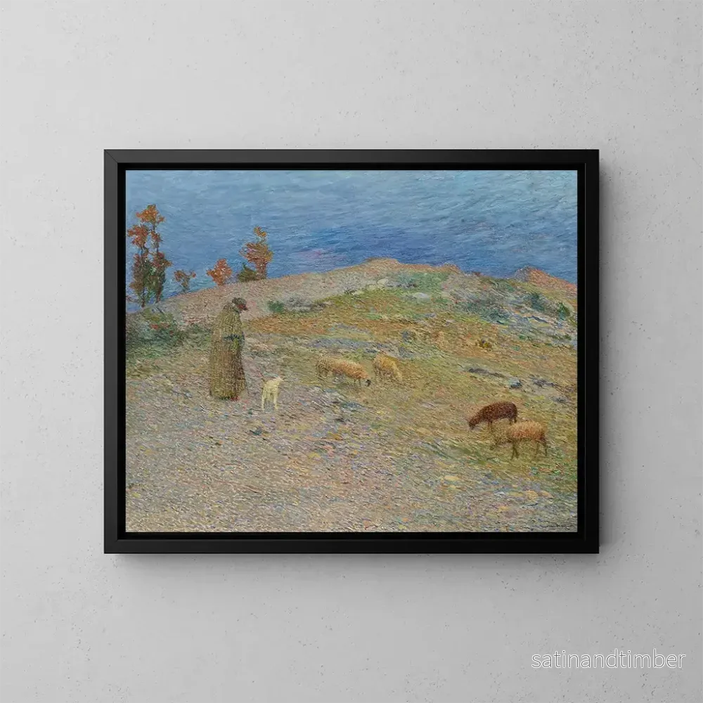 Reproduktion av målningen Berger och hans får i Causses - Henri Martin