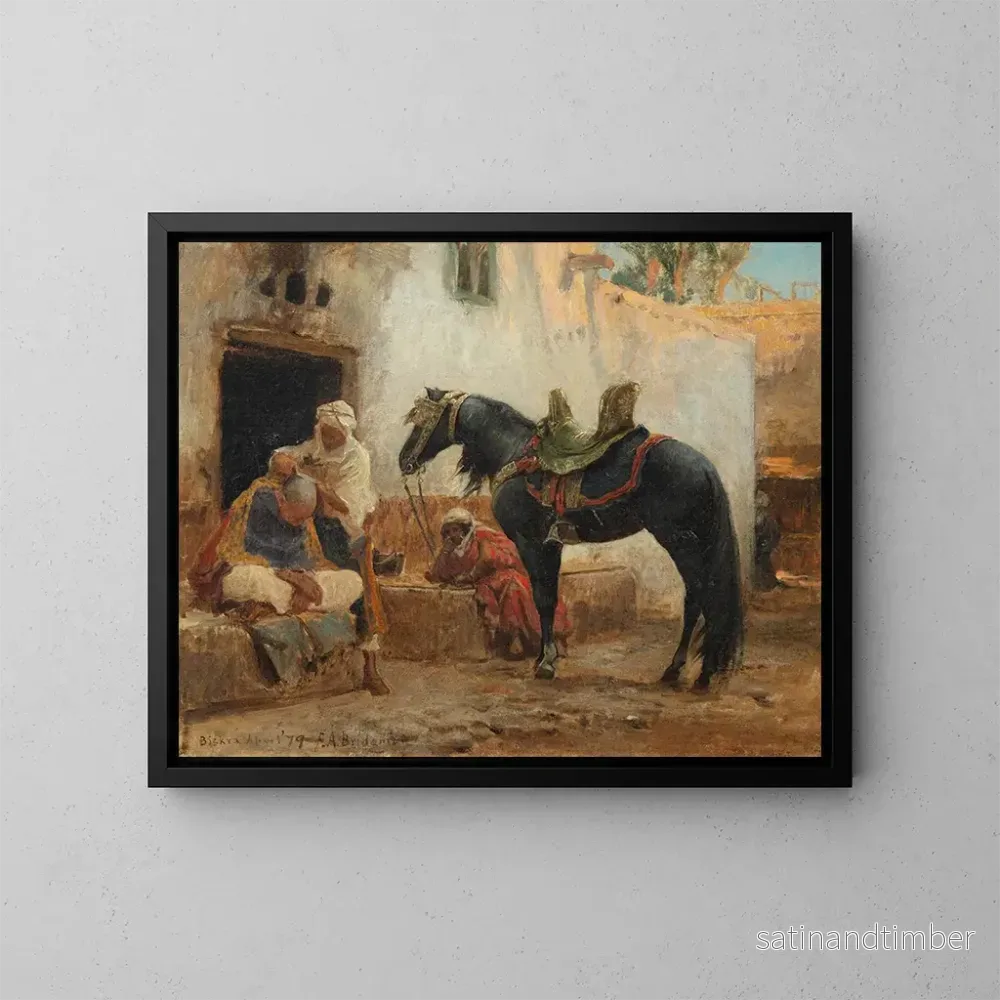 Reproduktion av målningen Le barbier de Biskra - Frederick Arthur Bridgman